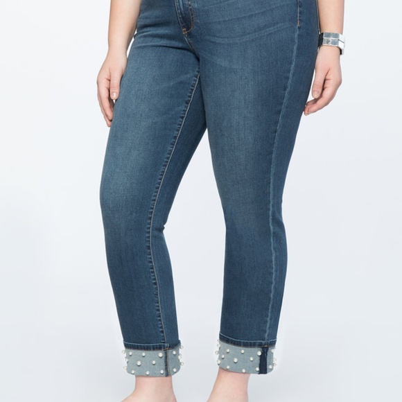 Eloquii Pearl Embellished Cuff Jean - Picture 2 of 3